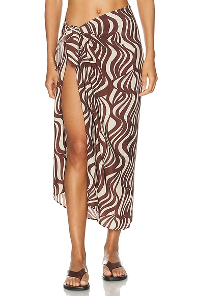 Enza Costa Wave Print Sarong in Wave Print - Brown. a