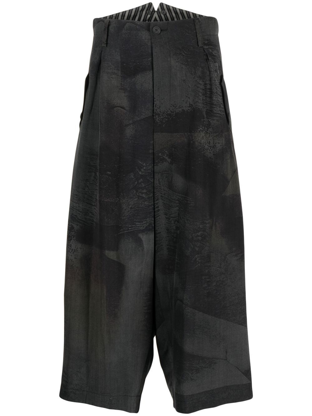 Cropped wide-leg trousers - Black