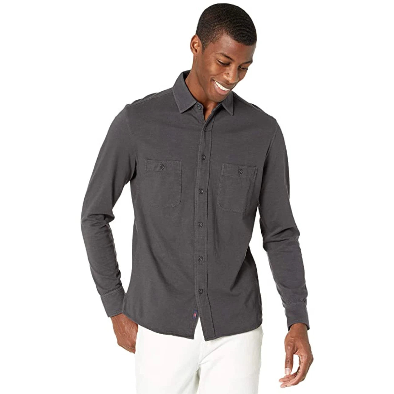 Sunwashed Shirt Men's Washed Black 100% Organic Cotton Collar RED1114
