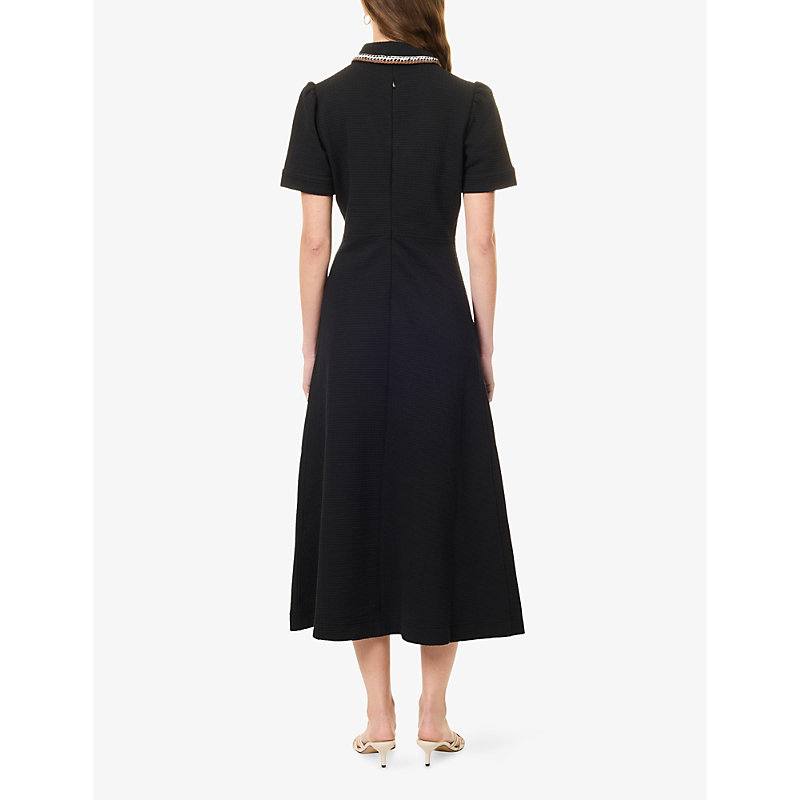 Womens Textured Fit-And-Flare Jersey Midi Dress