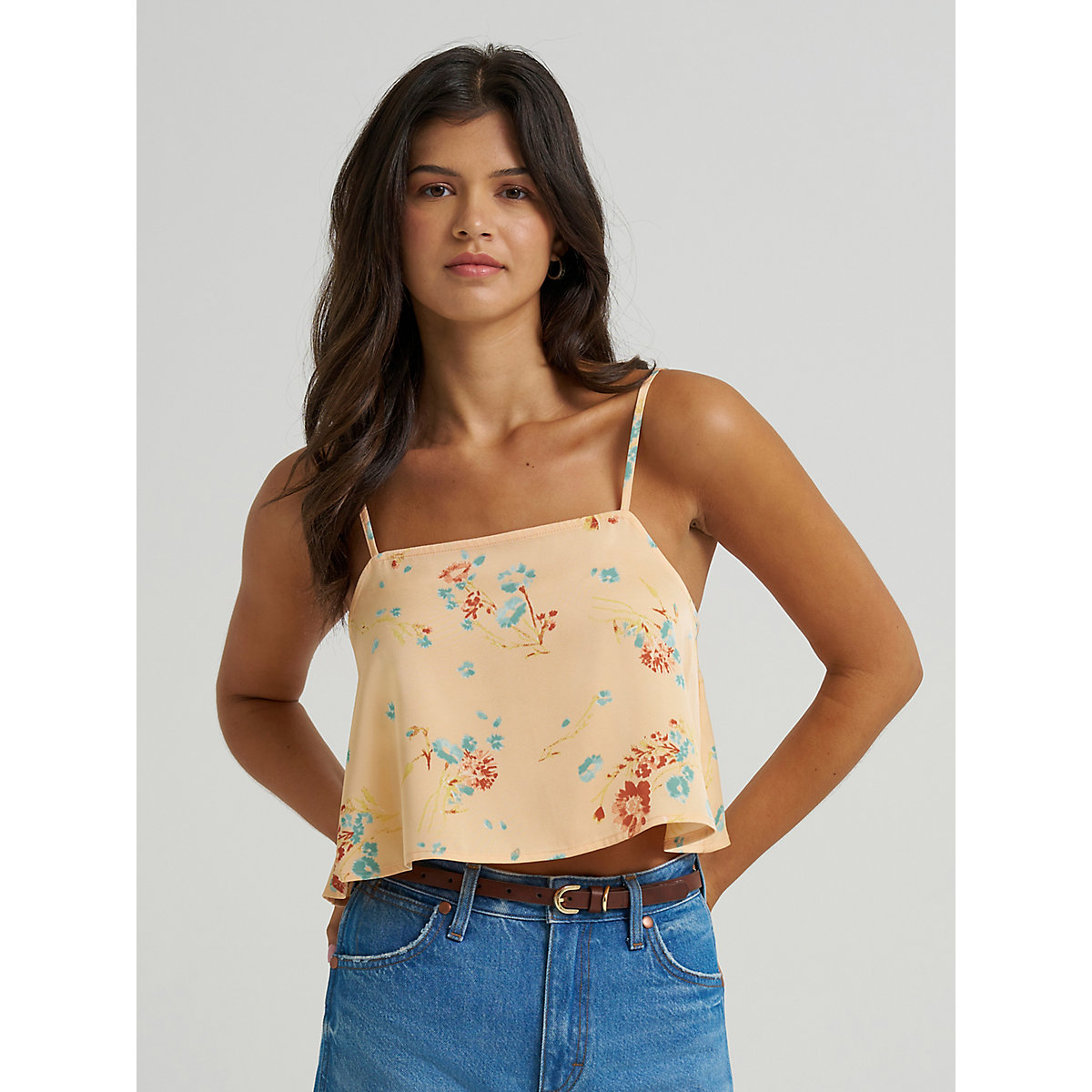 Women's Flowy Crop Tank in Orange Peach