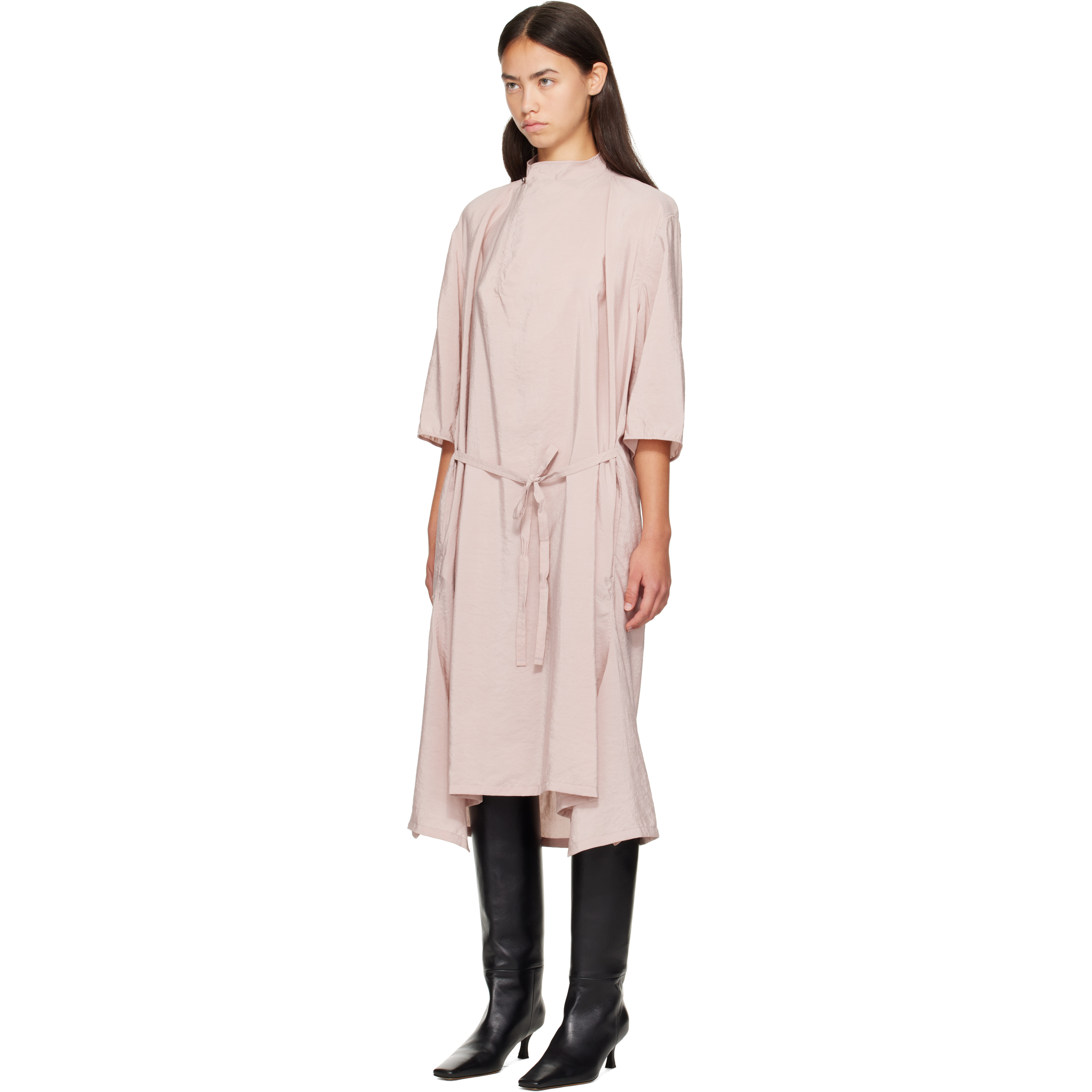 Pink Soft Collar Midi Dress
