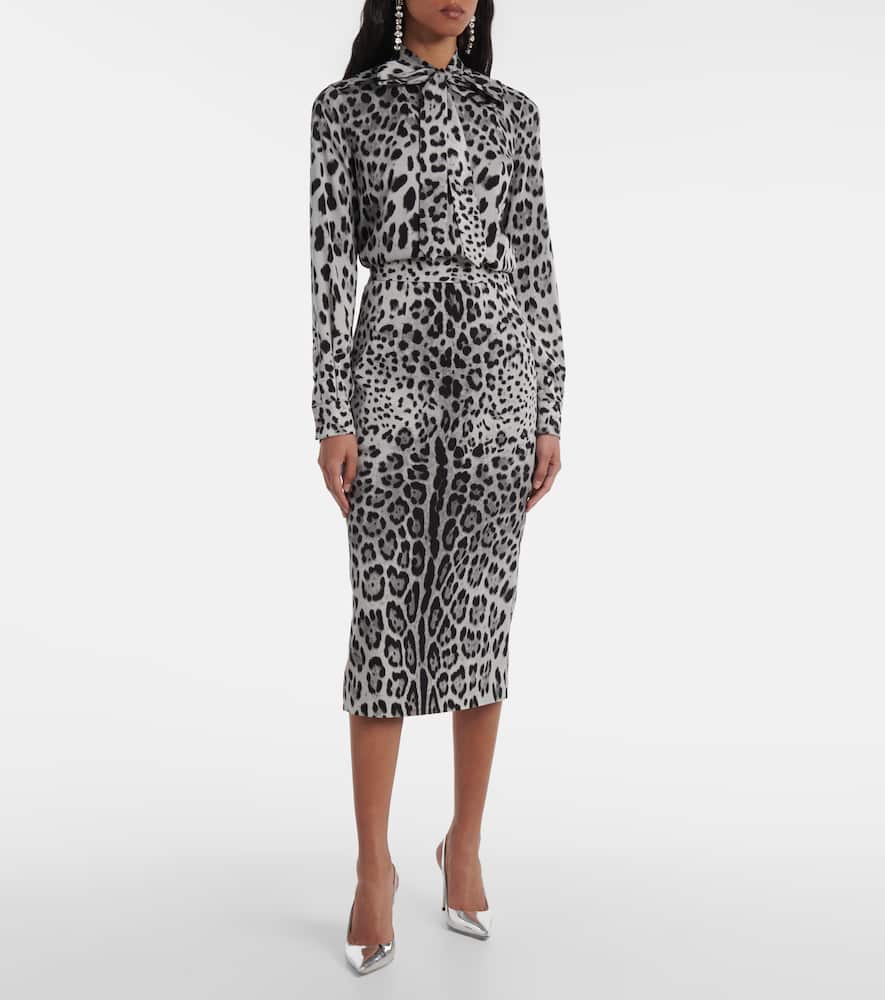 Leopard-print silk-blend pencil skirt
