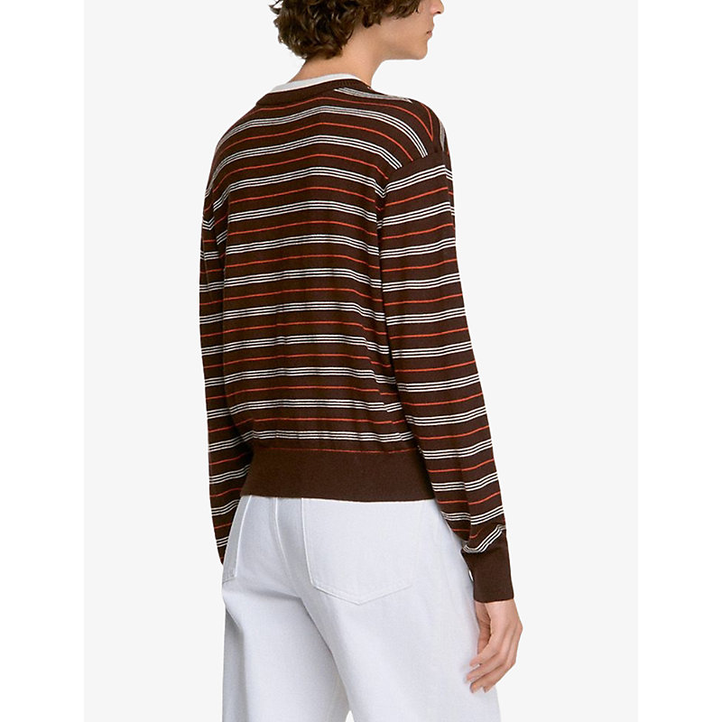 Womens Striped Round-Neck Wool Jumper