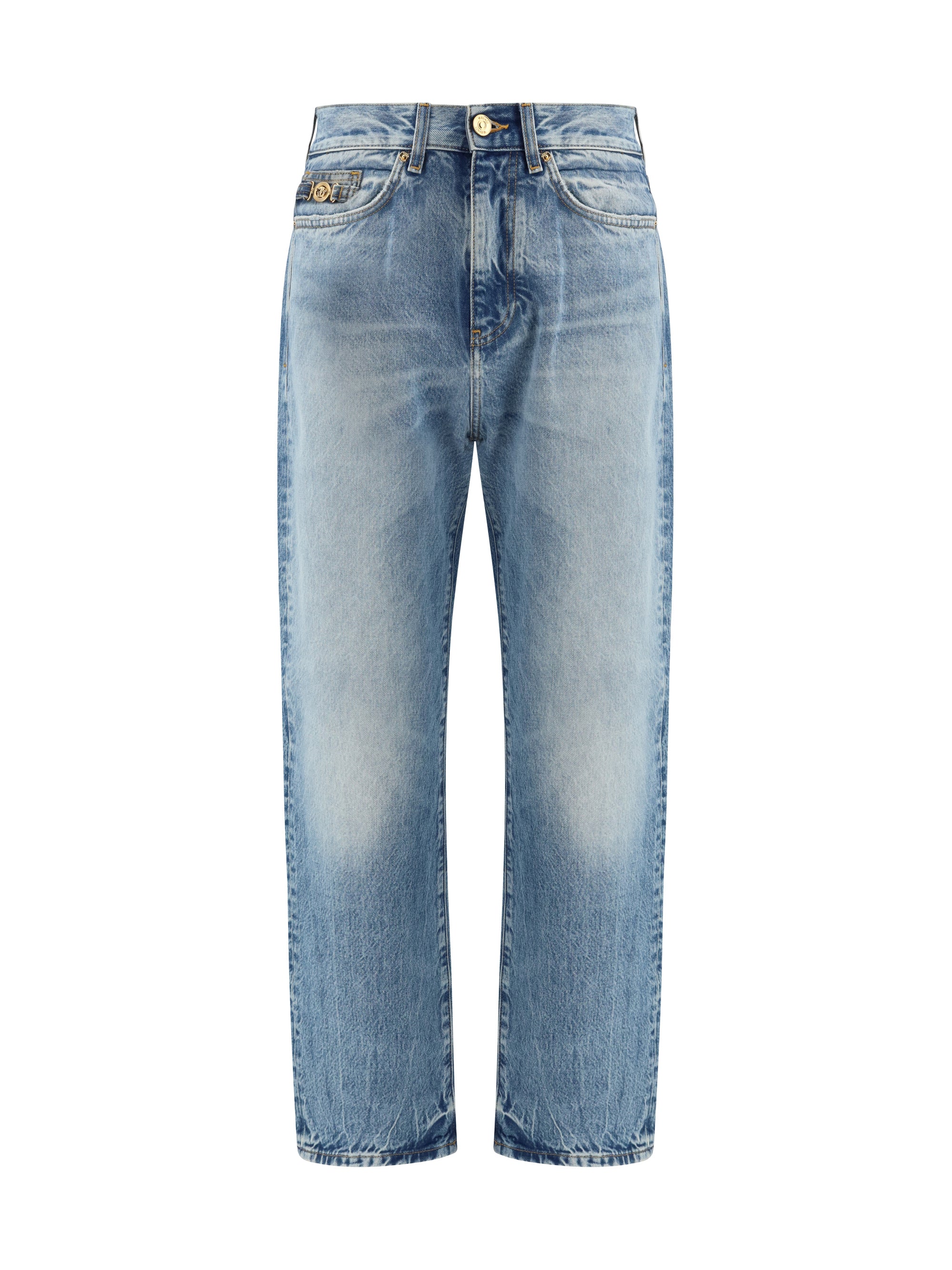 Distressed Stone-Wash Denim Jeans — Blue
