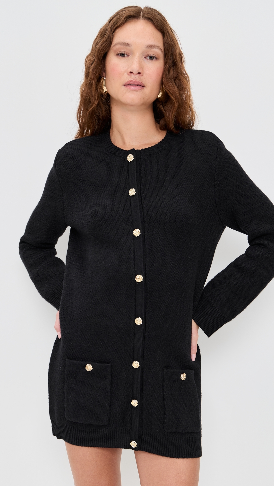 Parker Gold Button Sweater Dress Black