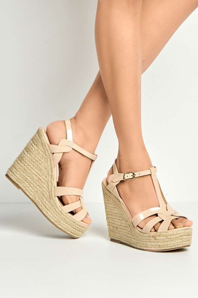 Miss Diva Women's Selene Anklestrap Open Toe Wedge Sandals in Nude