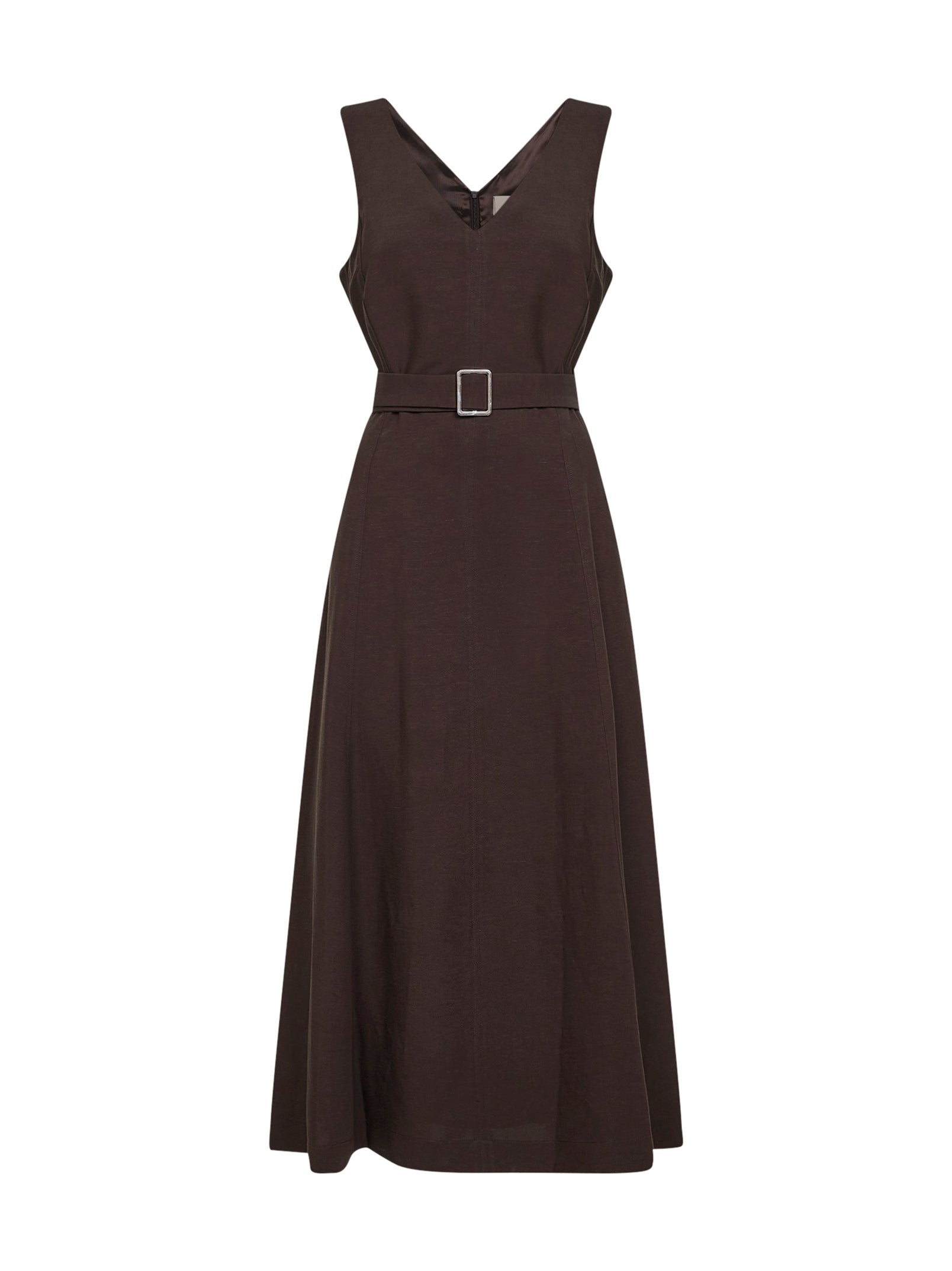 Viscose Linen Midi Dress — Brown
