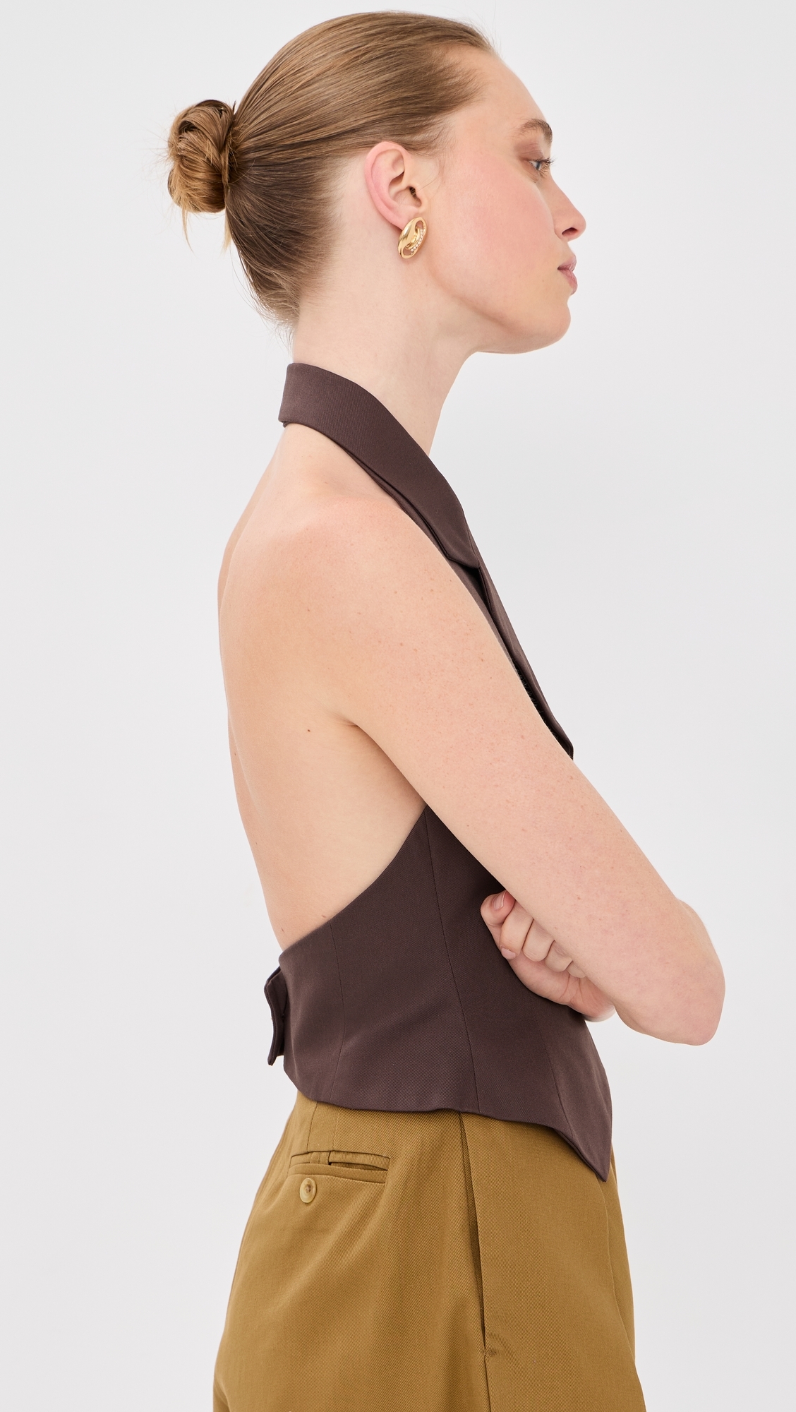 Halter Waistcoat Top Brown