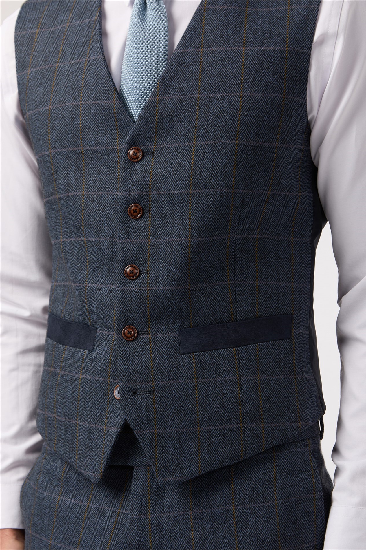 Antique Rogue Mens Single Breasted Five Button V-neck Slim Fit Suit Waistcoat - Blue - 50 Chest