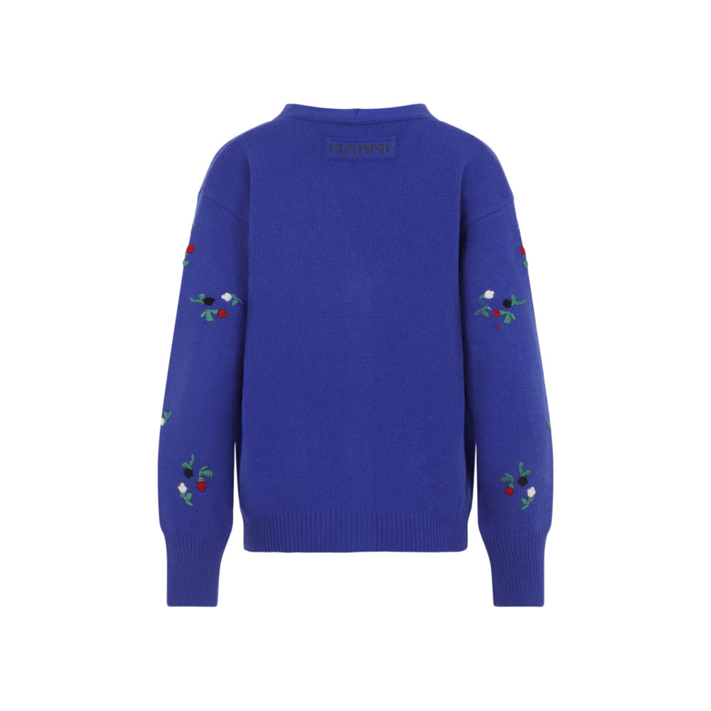 Blue Floral V Neck Sweater