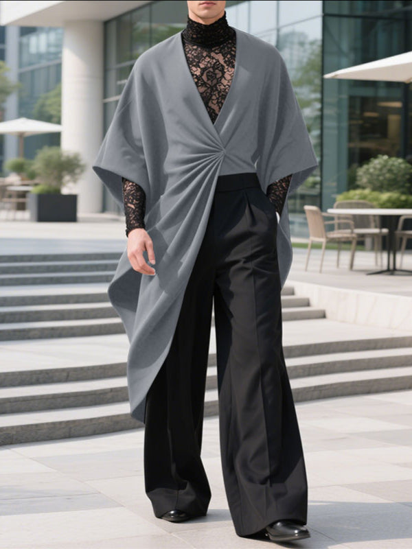 Men's Solid Color Pleated Long Sleeve Cardigan SKUL34002 - Gray / S