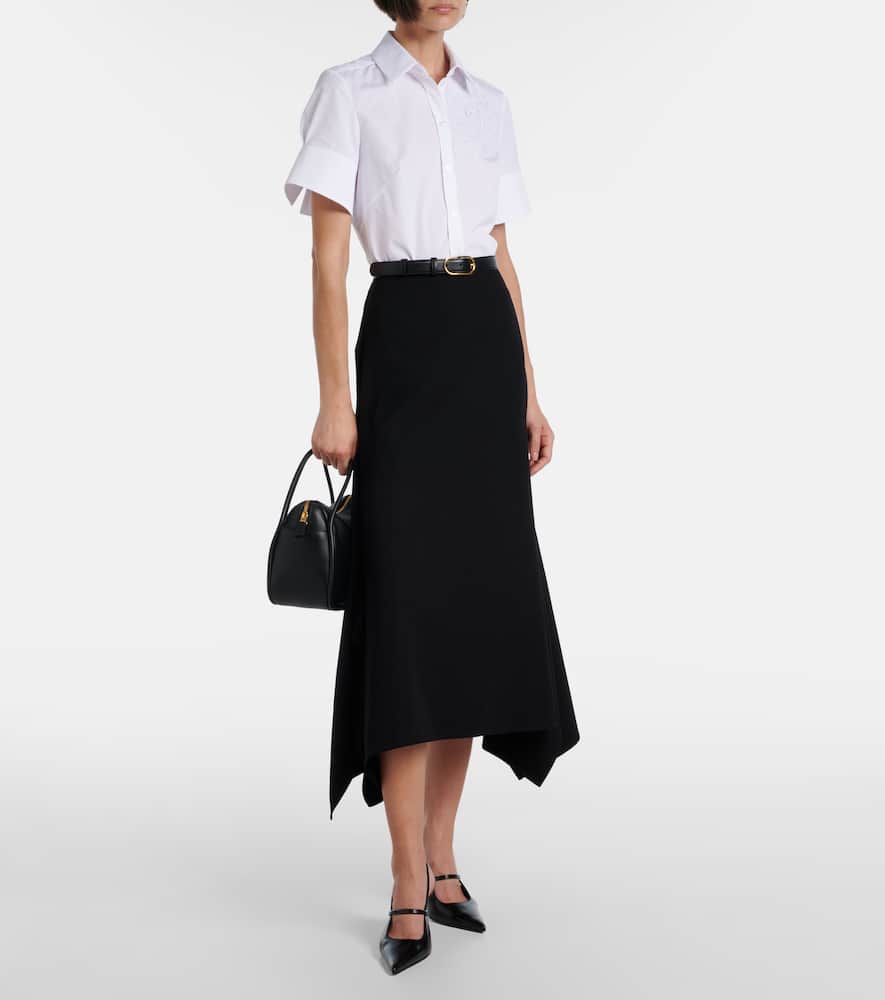 Draped virgin wool midi skirt