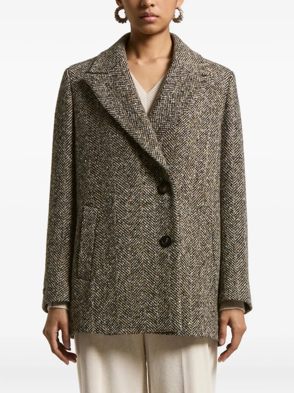 Herringbone Tweed Coat — Brown