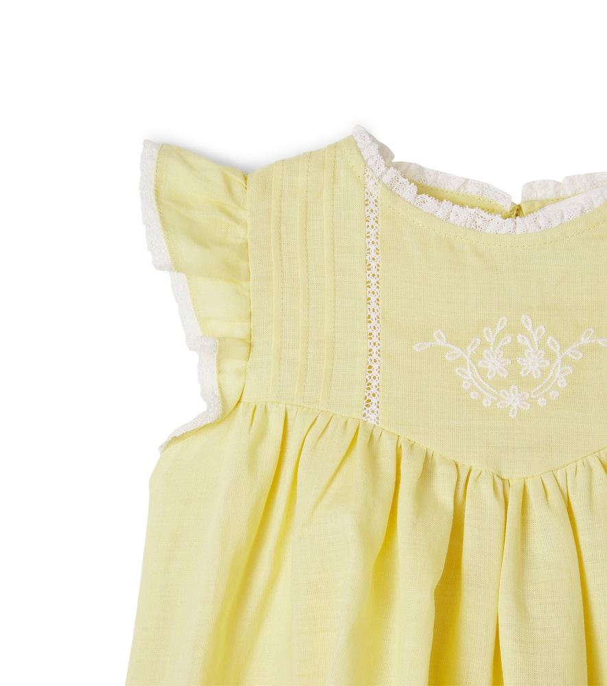 Embroidered lace-trimmed ramie top