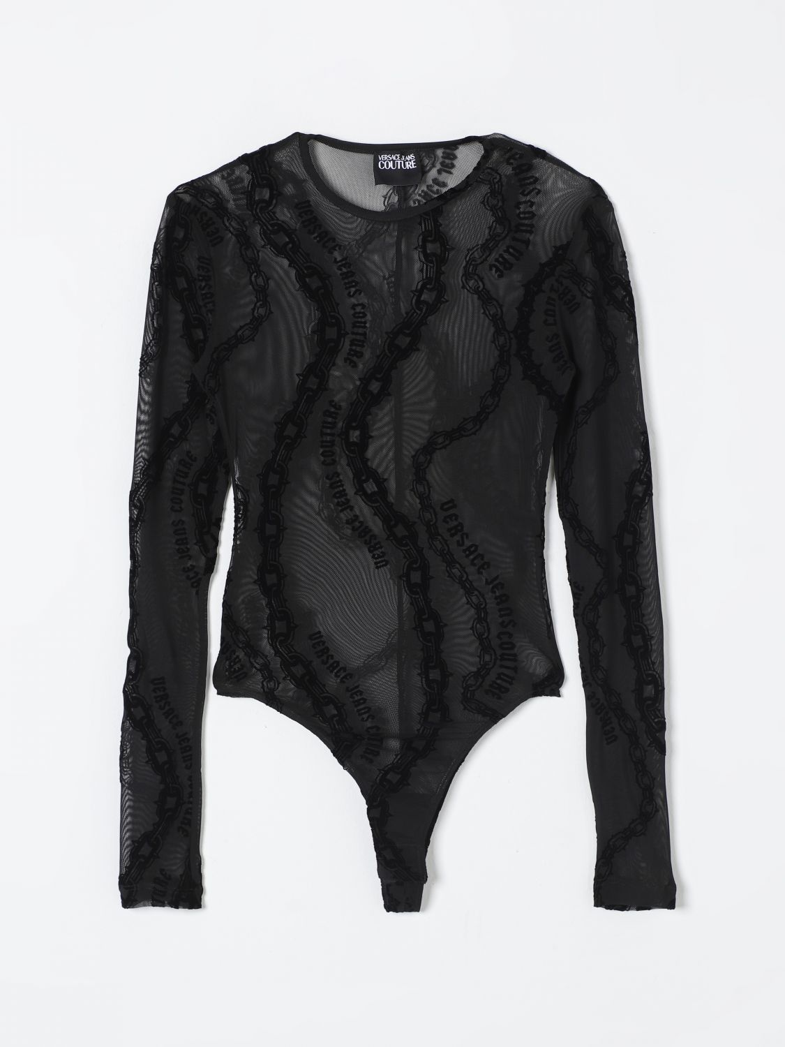 Chain Couture-print tulle bodysuit - Black