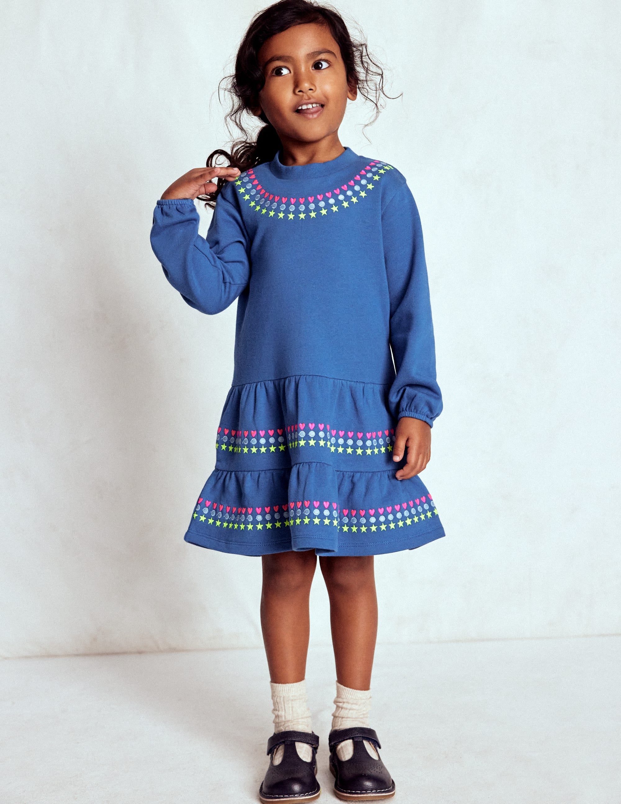 Drop Waist Sweatshirt Dress Bluejay Embroidery