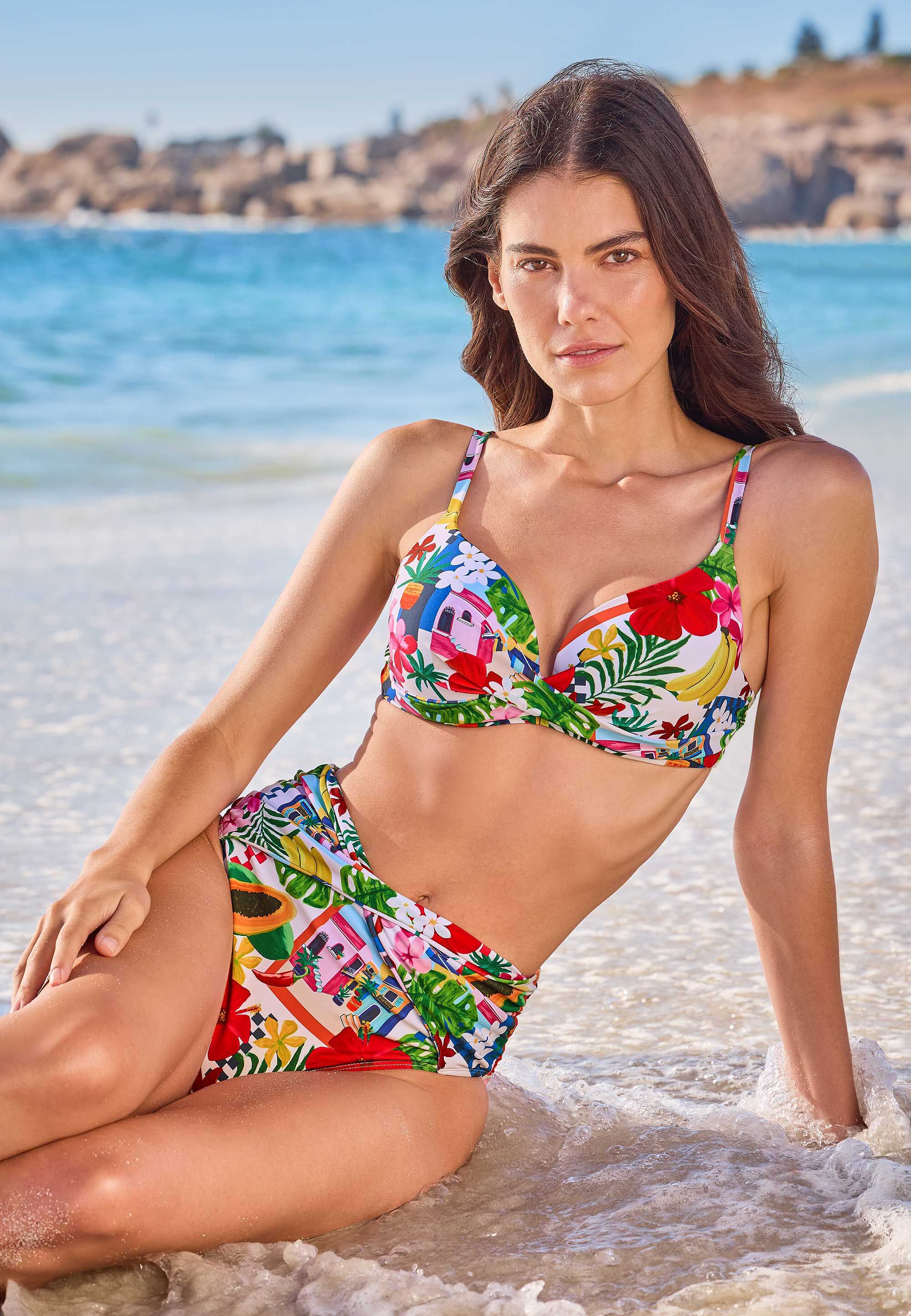 Womens Red Rio Floral Print Twist Front Bikini Bottoms