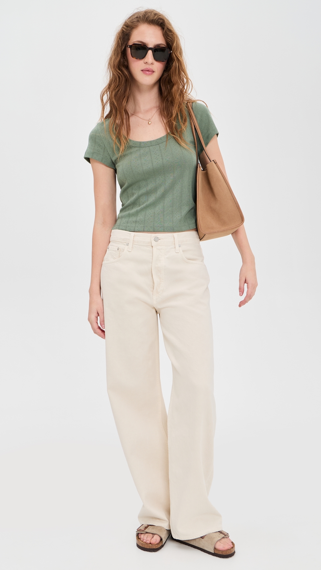 Lexi Pointelle Scoop Tee Olive