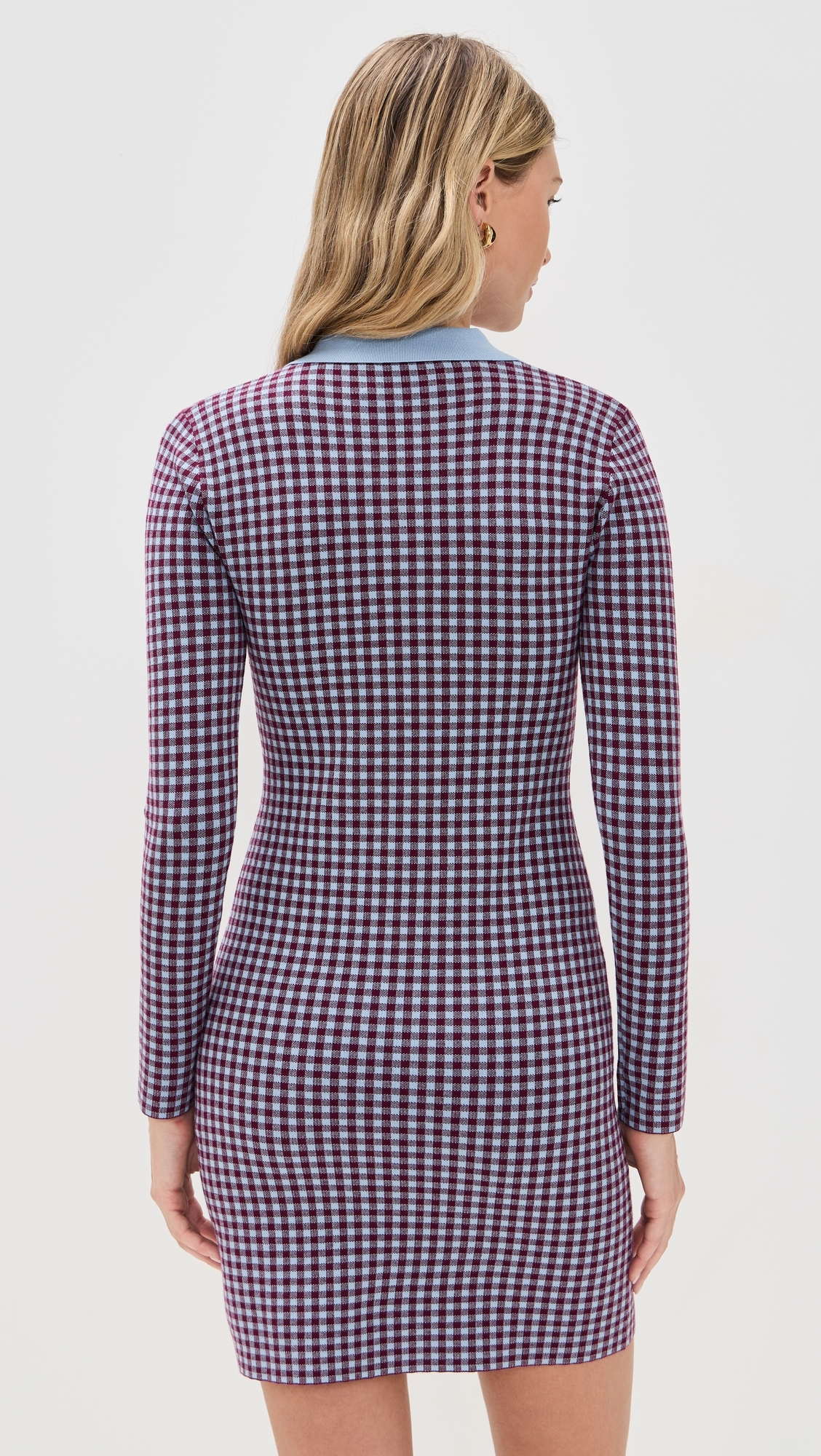 Gingham Knit Polo Dress Burgundy/Light Blue
