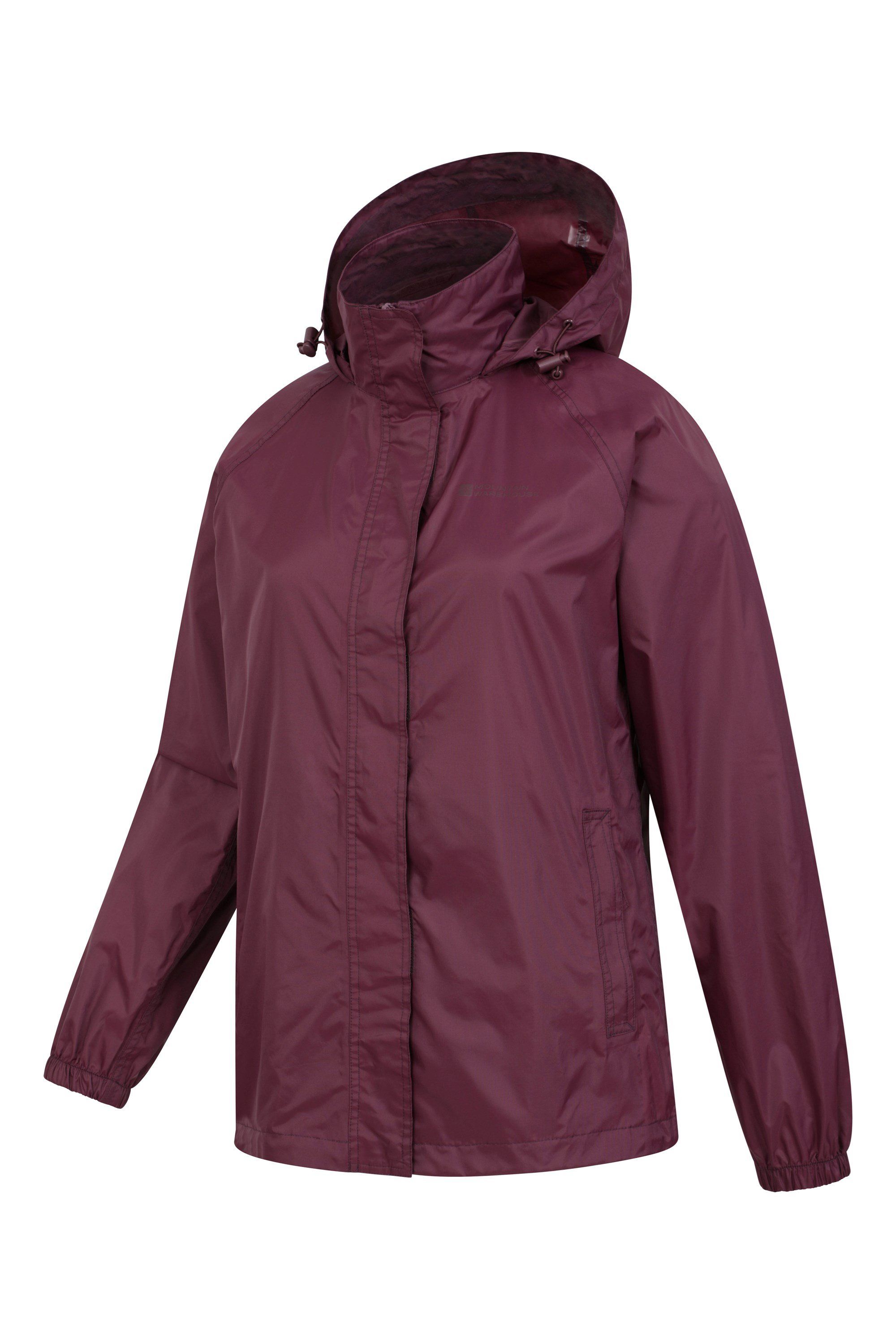 Mountain Warehouse Women's Pakka Waterproof Jacket Packable Foldaway Hood in Dark Mauve