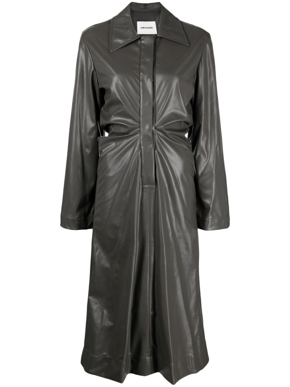 Ruched faux-leather shirt dress - Black
