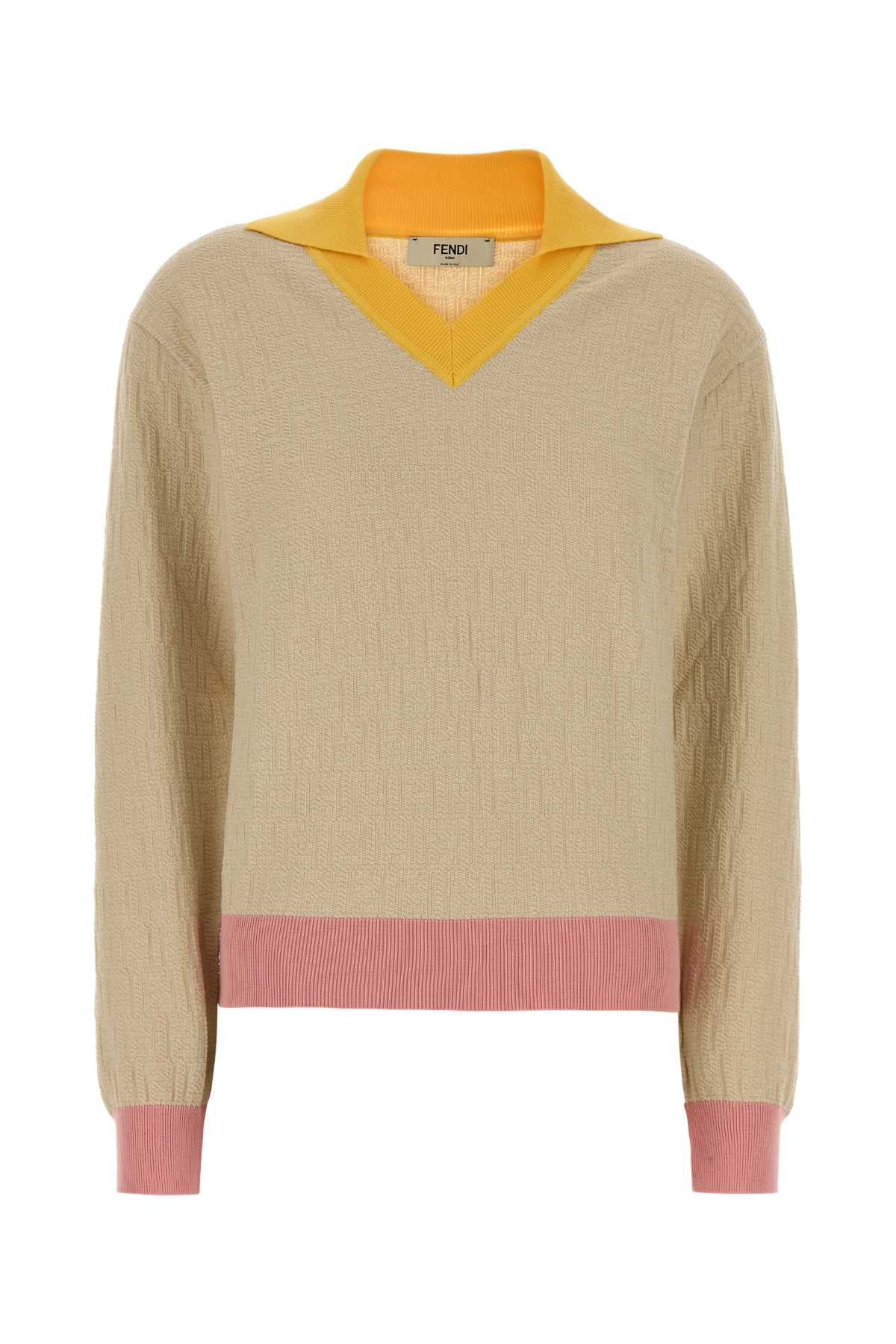 Colorblock Wool-Cotton Pullover Sweater — Beige