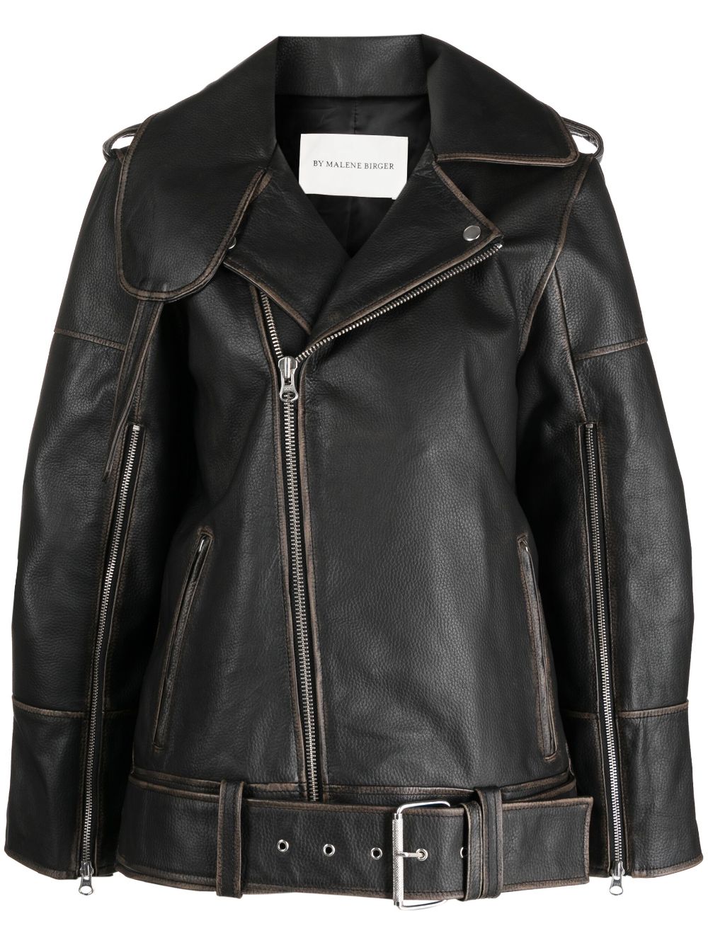 Zip details leather jacket - Black
