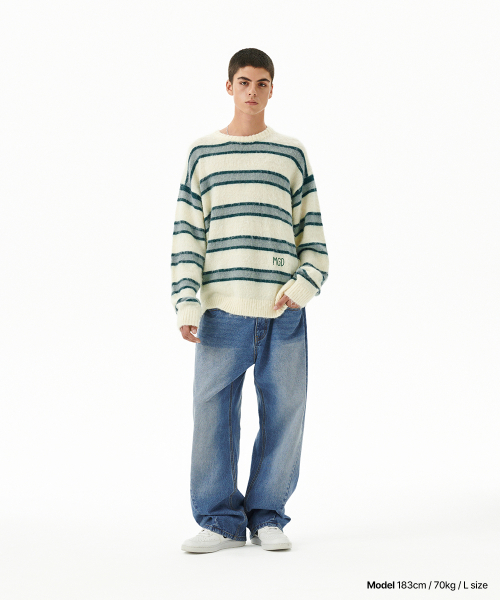 HAIRY STRIPE KNIT SWEATER IVORY