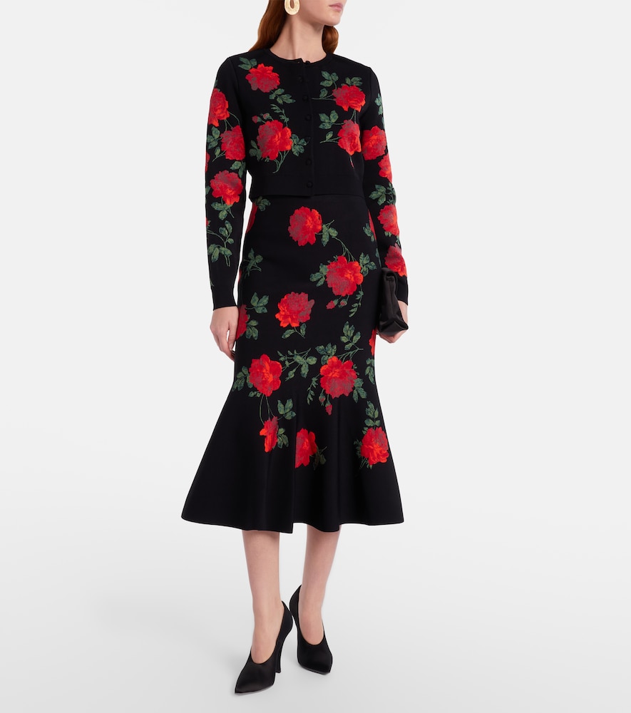 Floral jacquard midi skirt