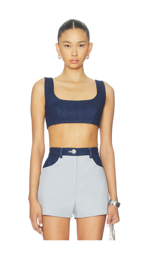 MATTHEW BRUCH Tie Back Crop Top in Blue. L. Also in