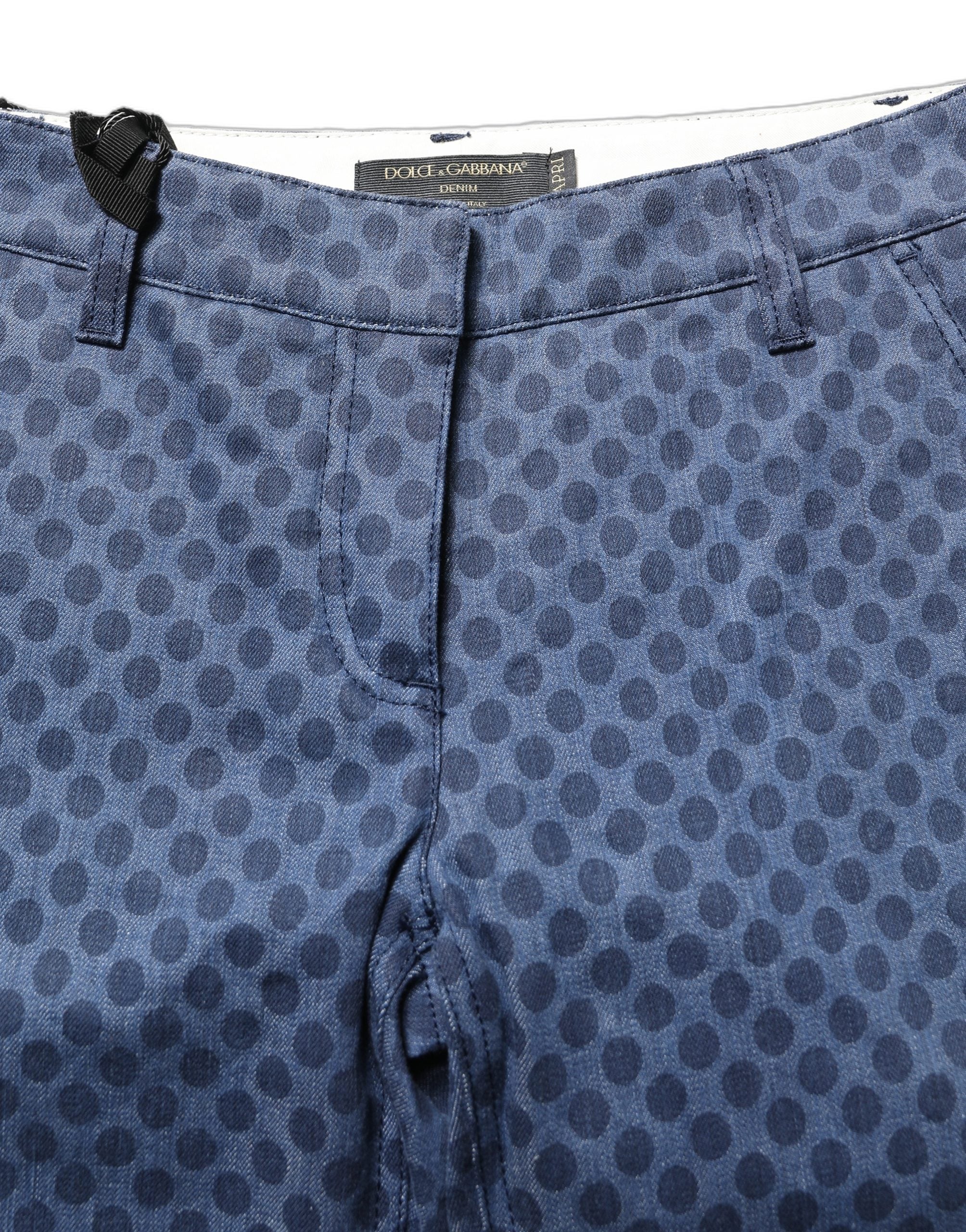 Polka-Dot Denim Capri Pants — Blue