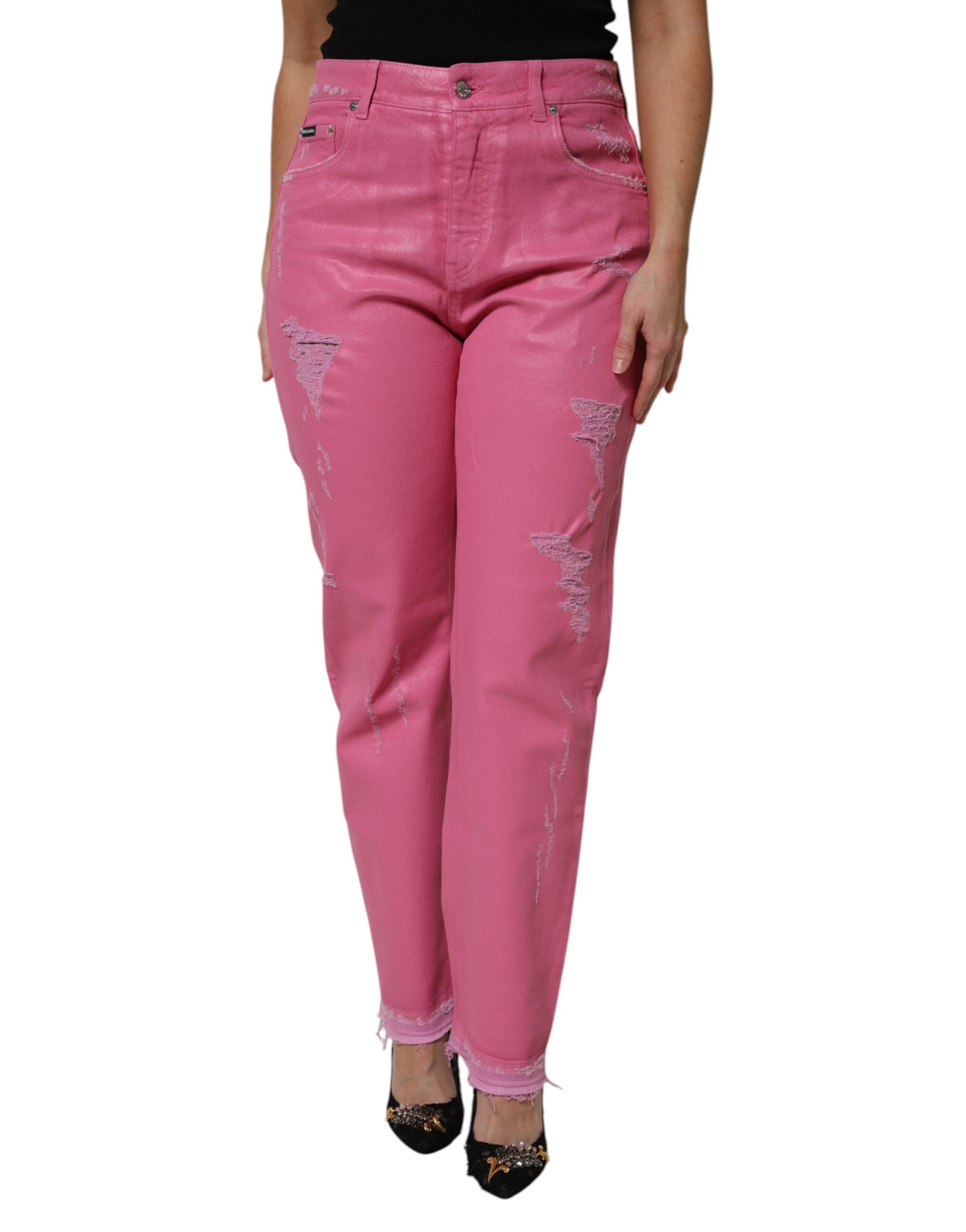 Tattered Denim Jeans — Pink