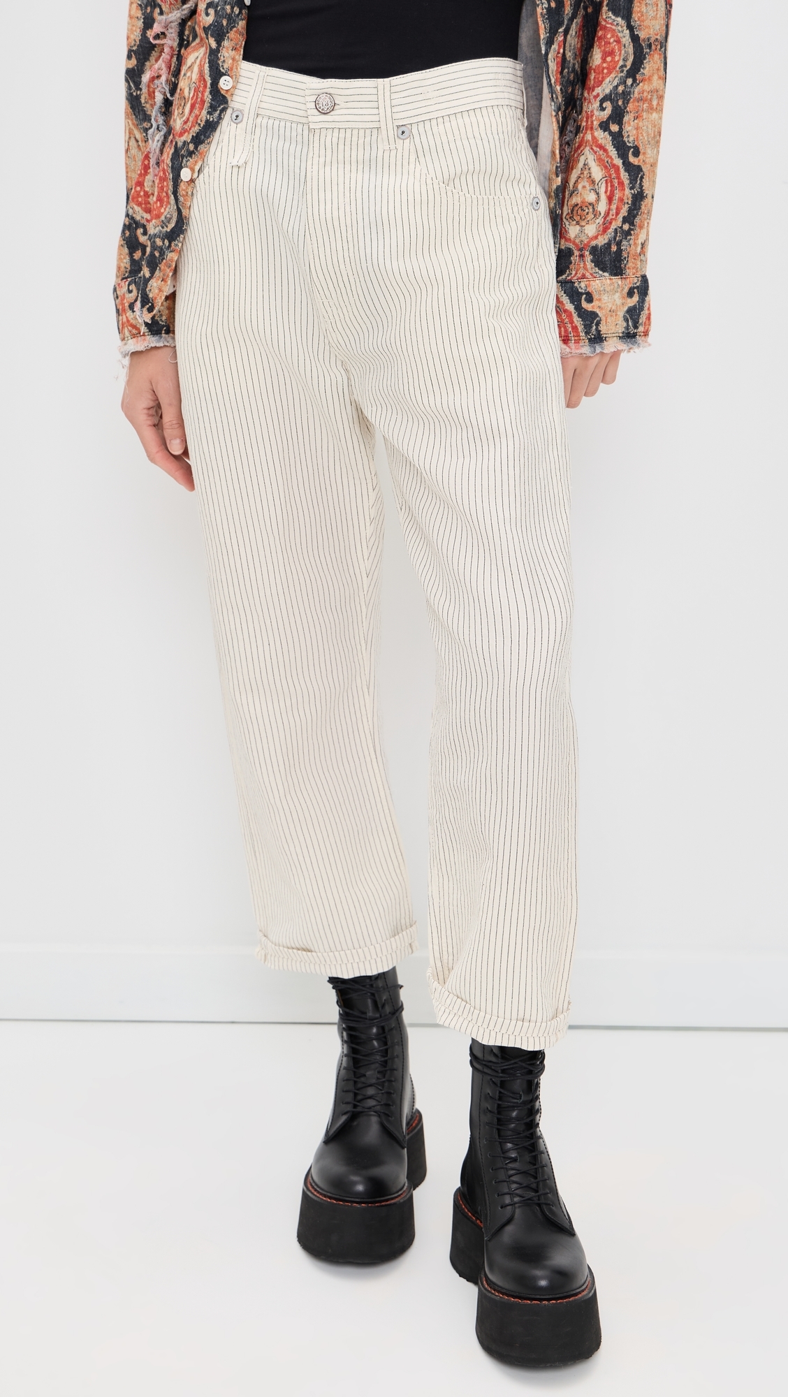 X-BF 5-Pocket Pants White With Black Mini Stripe