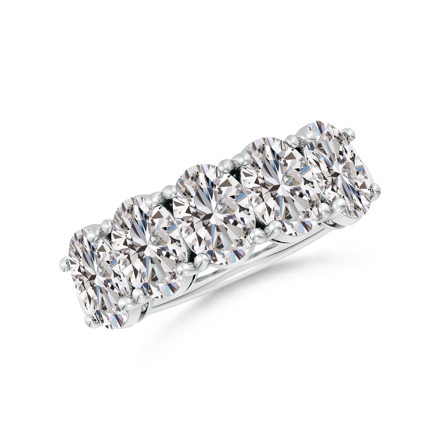 Angara 3.8 Carats Oval Diamond Five Stone Classic Anniversary Ring in 14K White Gold