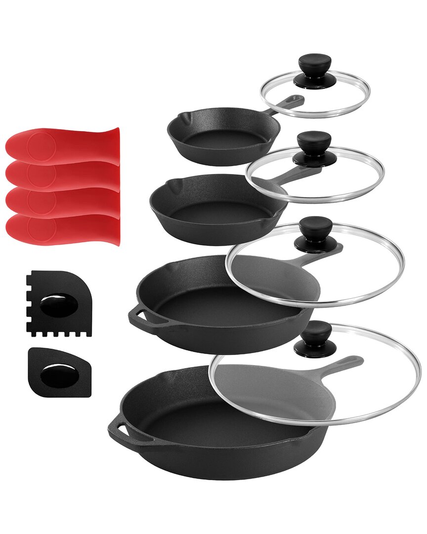 13pc Cast Iron Skillet Set with Tempered Glass Lids