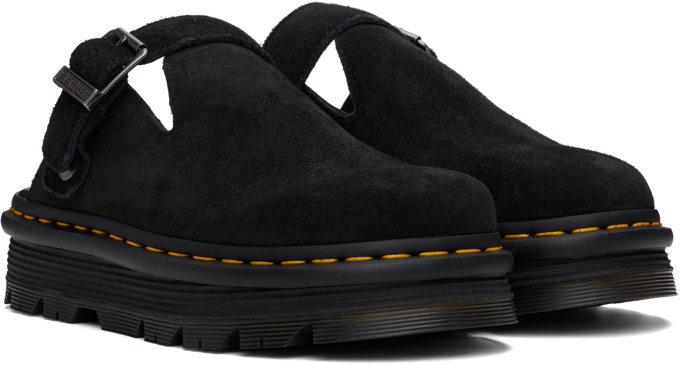 Dr. Martens Black Zebzag Suede Slingback Platform Mules
