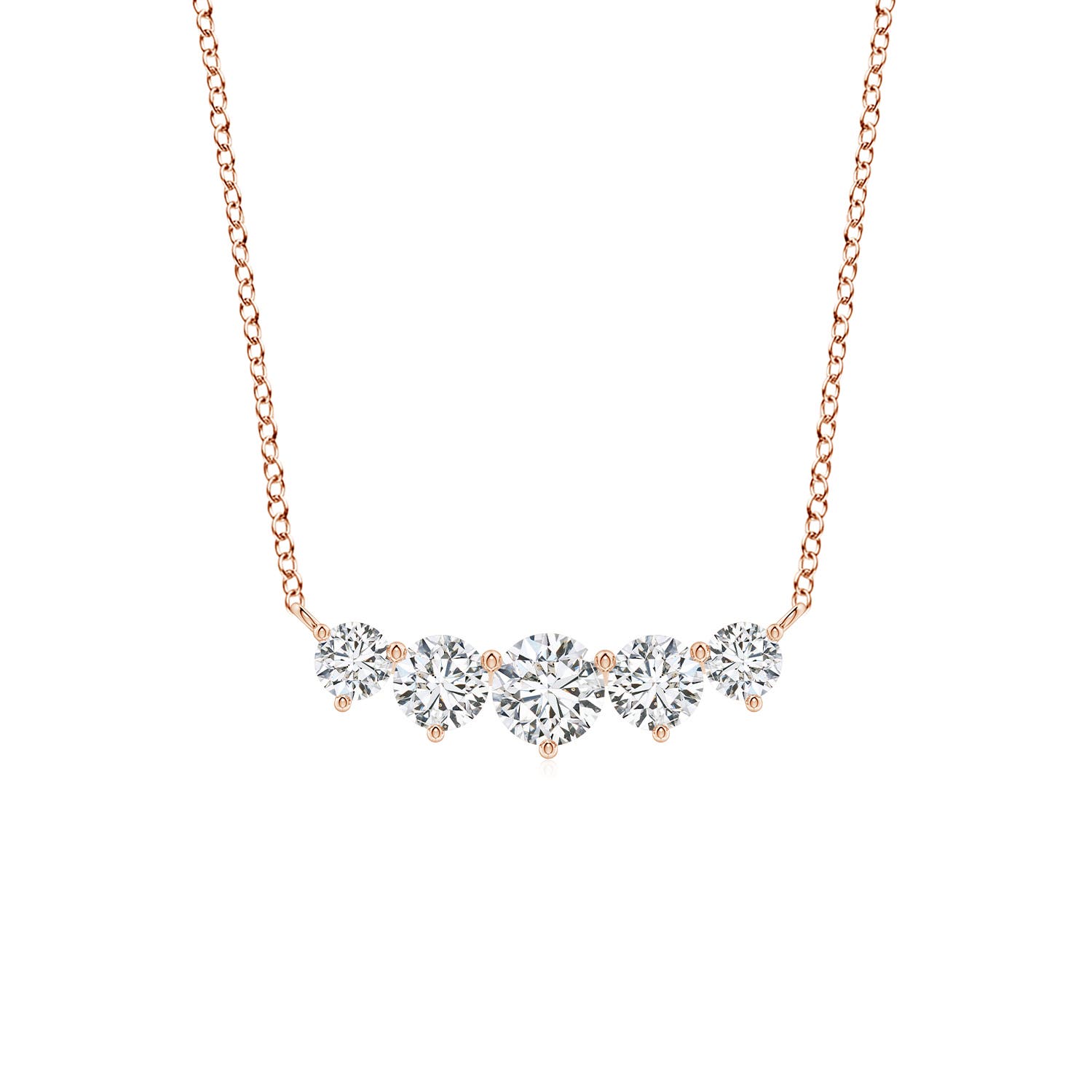 Angara 0.5 Carat Graduated Five Stone Round Diamond Necklace in 18K Rose Gold