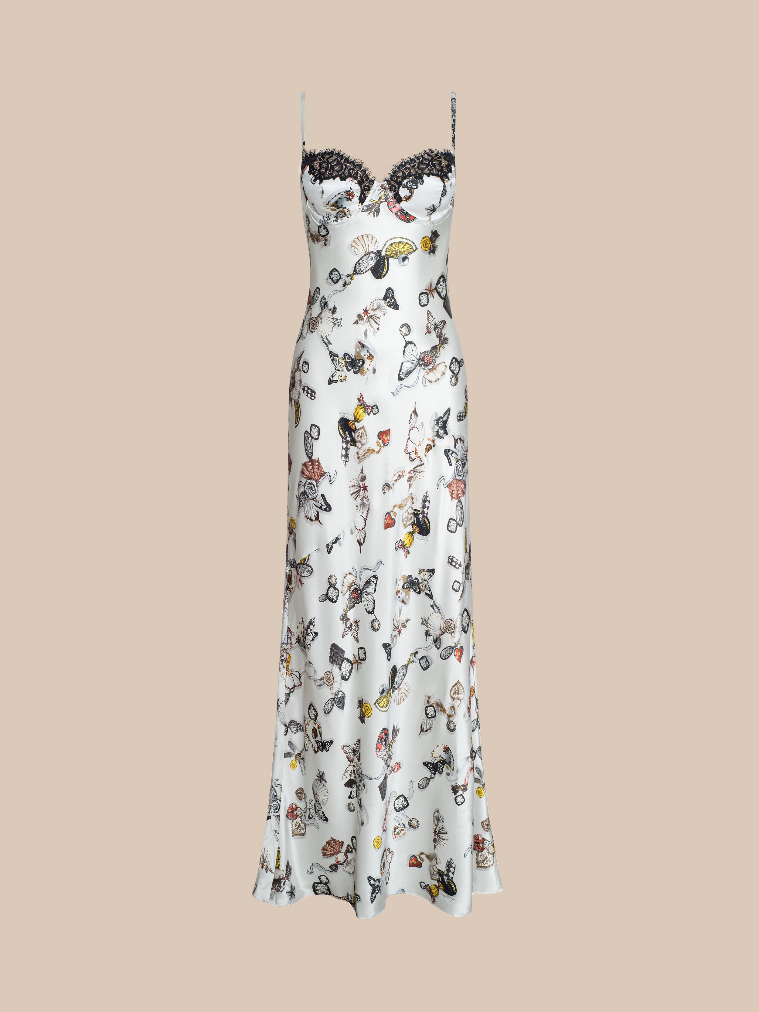 Sayla Silk Gown In Ecru Multi Lock Butterfly