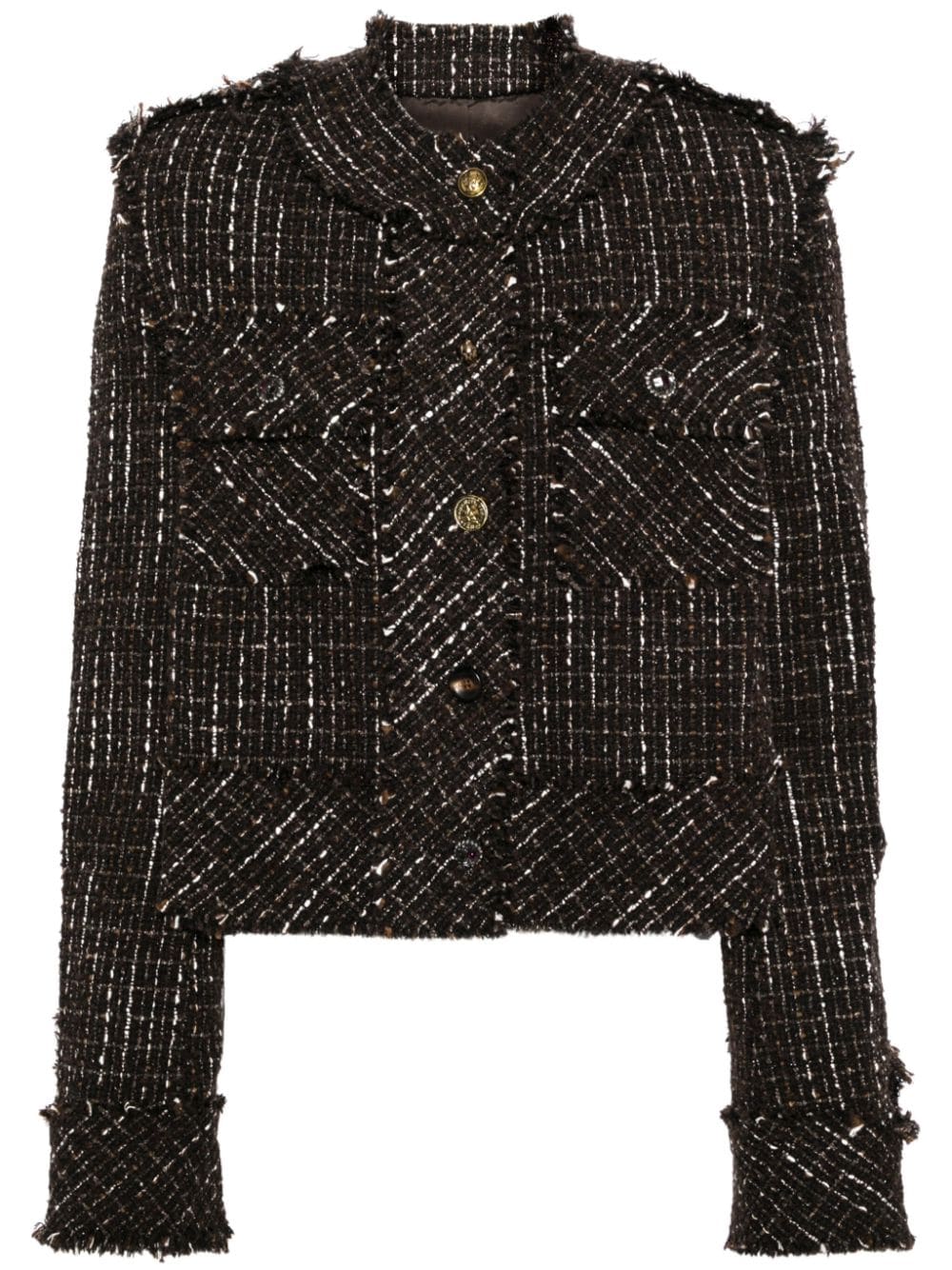 Crystal embellishment tweed jacket - Brown