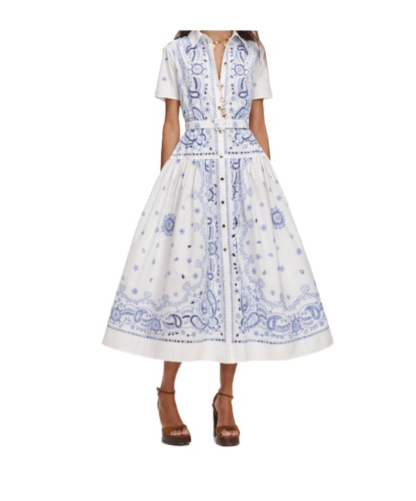 Paisley-print belted shirt dress