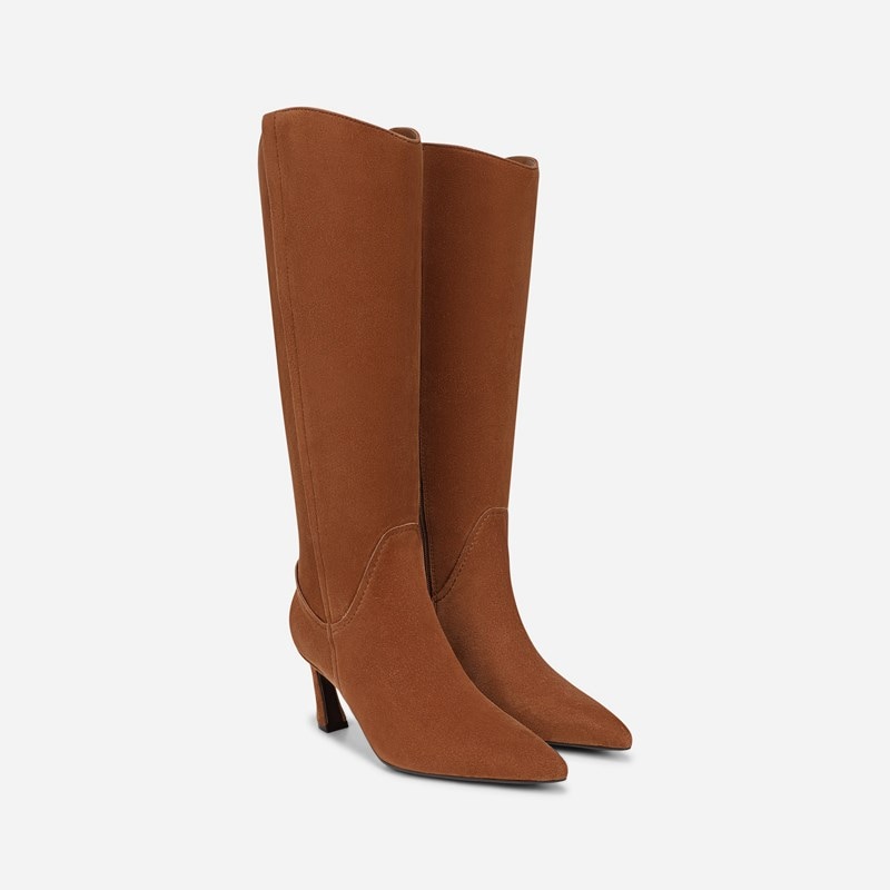 Women's Emily Wide Calf Knee High Boots (Dark Chestnut Brown Suede)