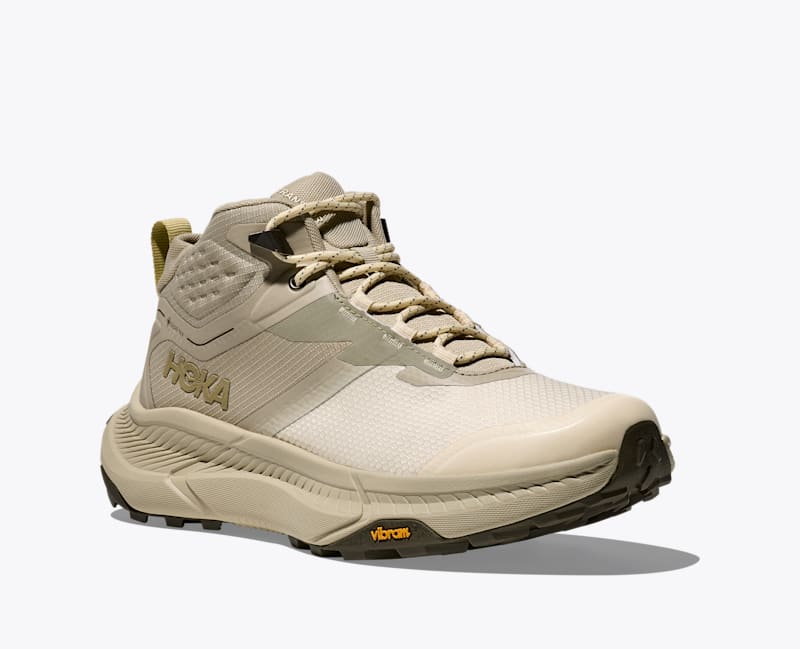 HOKA Women's Transport Hike GTX Shoes in Oyster Mushroom/Vintage Yellow