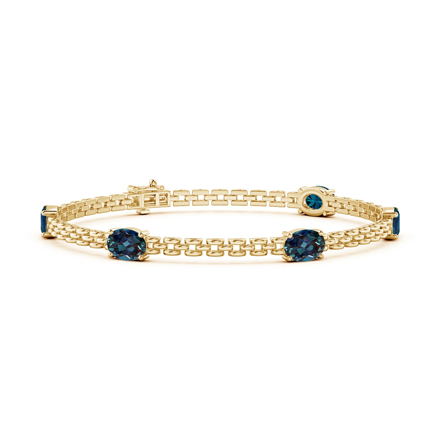 Angara 5.0 Carats Five Stone Oval Lab-Grown Alexandrite Station Link Bracelet in 14K Yellow Gold