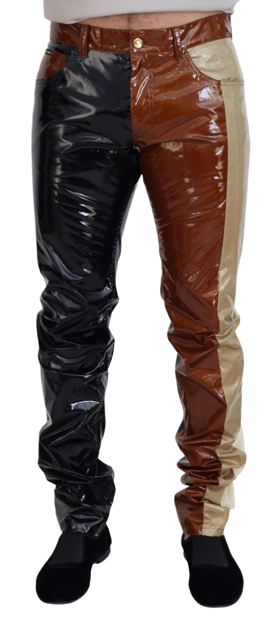 Silk and Elastane Colorblock Jeans — Multicolor
