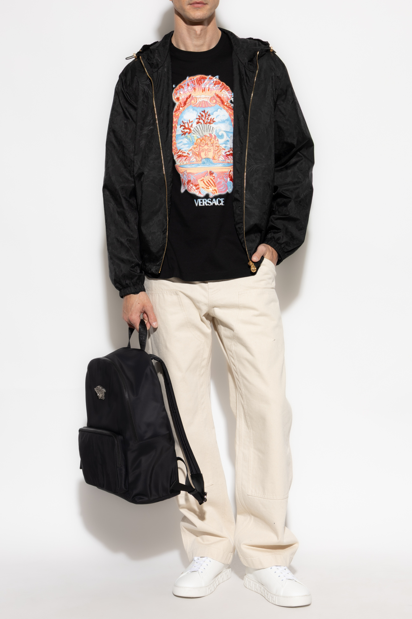 Versace T-shirt With Colorful Print, Men's, Black