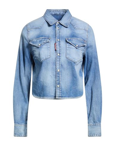 Woman Denim shirt Blue Size 4 Cotton, Elastane