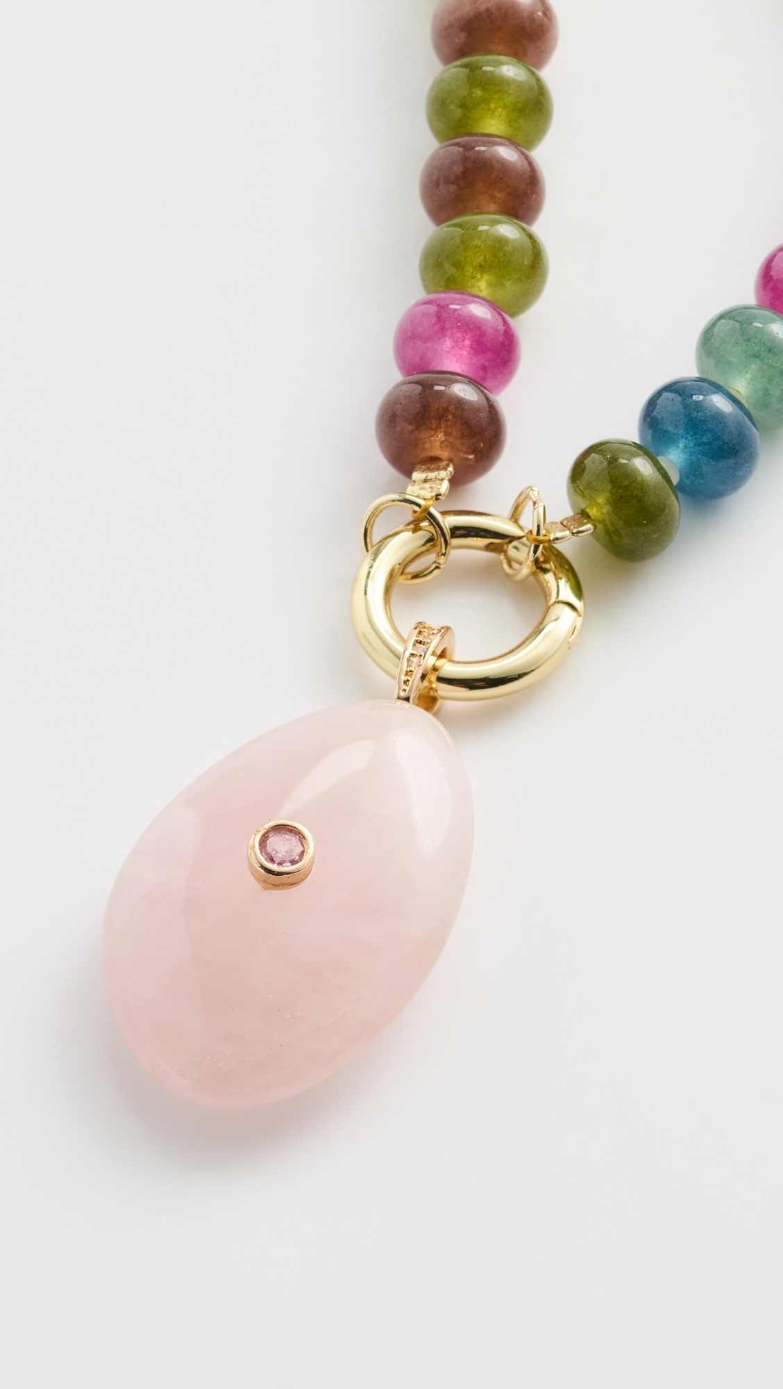 Beaded Natural Stone Drop Necklace Multicolor One Size