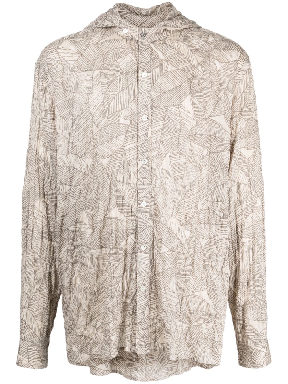 Leaf-print hooded shirt - Neutrals