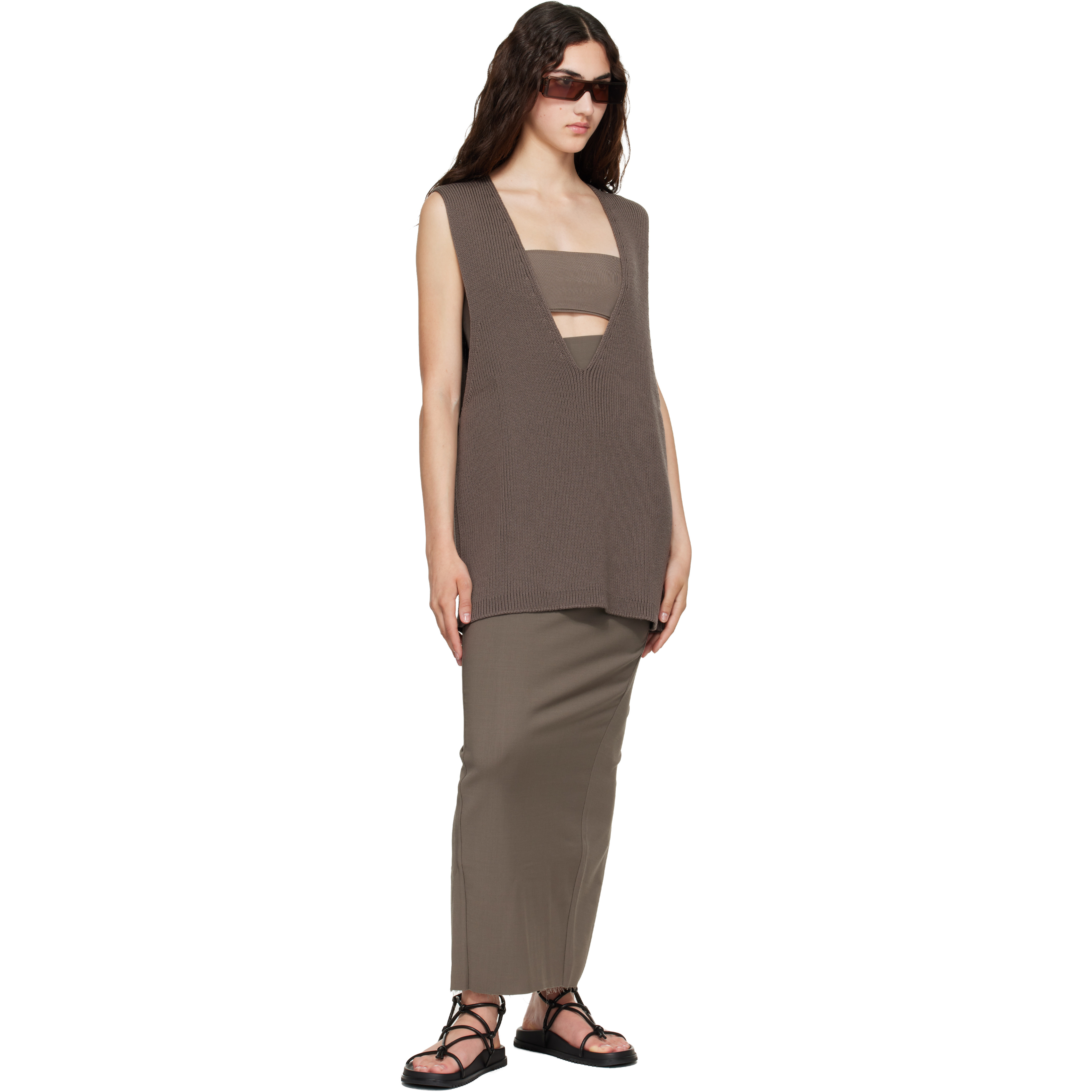 Gray Tower Wool Knit V Neck Vest